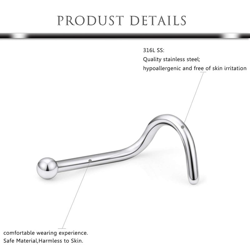 Hoeudjo Nose Rings 18G Nose Screw Studs Surgical Steel 1.5MM Clear Crystal Nostril Ring Body Piercing Jewelry for Women Men Silver-Tone 16 Pieces - Image 2